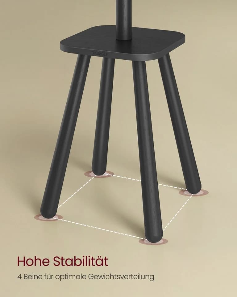 VASAGLE Kleiderständer Garderobenständer 8 Haken Ablagefläche Schwarz - Bild 4