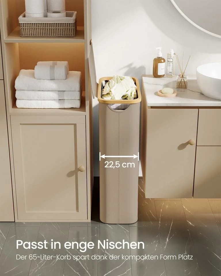SONGMICS Wäschekorb 65 L Kamelbraun mit Deckel und herausnehmbarem Wäschesack - Bild 3
