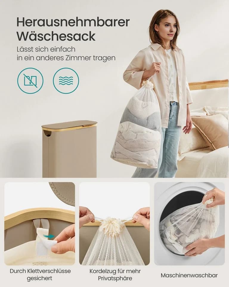 SONGMICS Wäschekorb 65 L Kamelbraun mit Deckel und herausnehmbarem Wäschesack - Bild 5