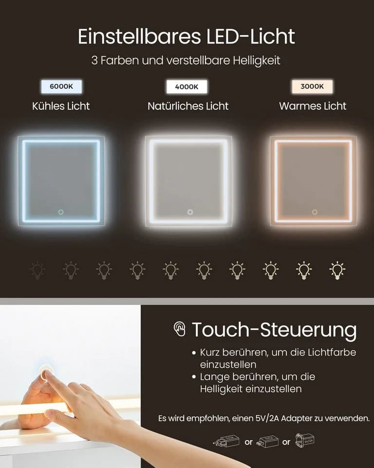 VASAGLE Schminktisch Frisiertisch mit LED-Beleuchtung und Steckdosenleiste - Bild 3