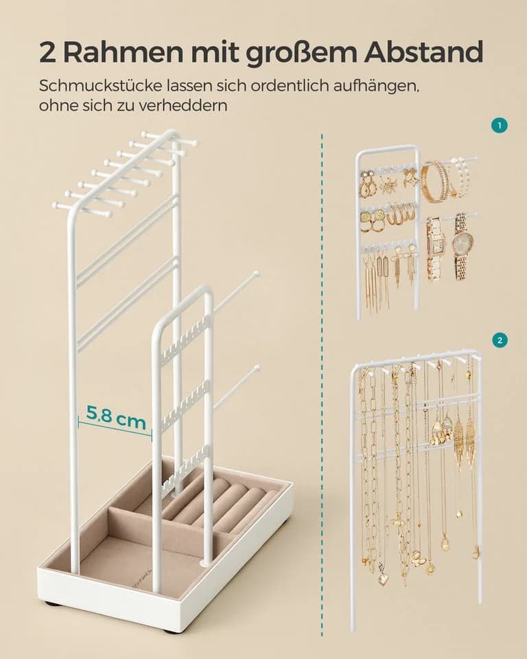 SONGMICS Schmuckständer Weiß/Goldfarben Metall MDF Samt - Bild 3