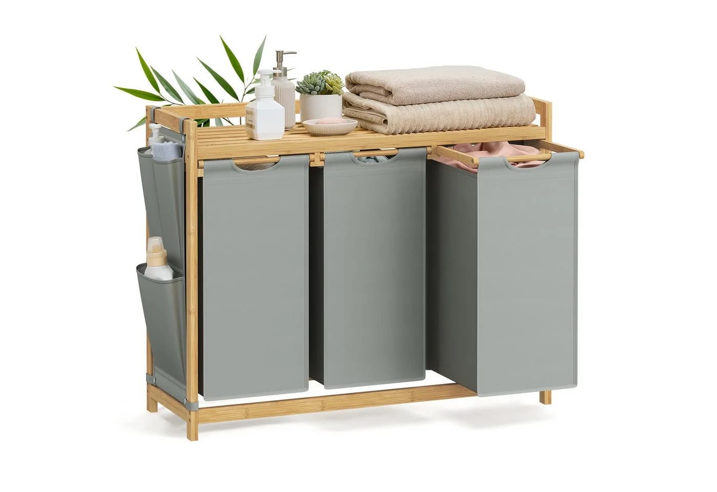 SONGMICS Wäschekorb 2 Fächer Bambus Cremeweiß 100 L - Bild 2