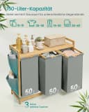 SONGMICS Wäschekorb 2 Fächer Bambus Cremeweiß 100 L Bild 3