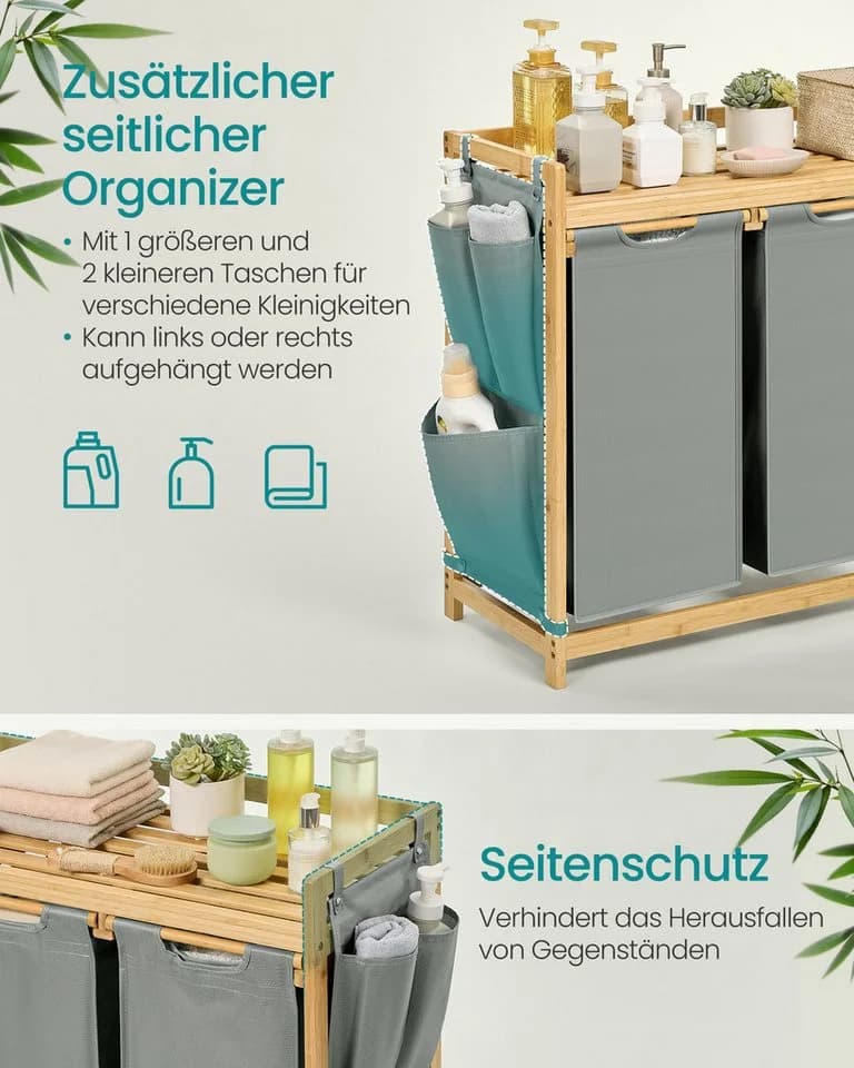 SONGMICS Wäschekorb 2 Fächer Bambus Cremeweiß 100 L - Bild 4