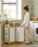 SONGMICS Wäschekorb 2 Fächer Bambus Cremeweiß 100 L Wäschesortierer Bild 1