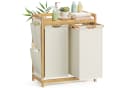 SONGMICS Wäschekorb 2 Fächer Bambus Cremeweiß 100 L Wäschesortierer Bild 2