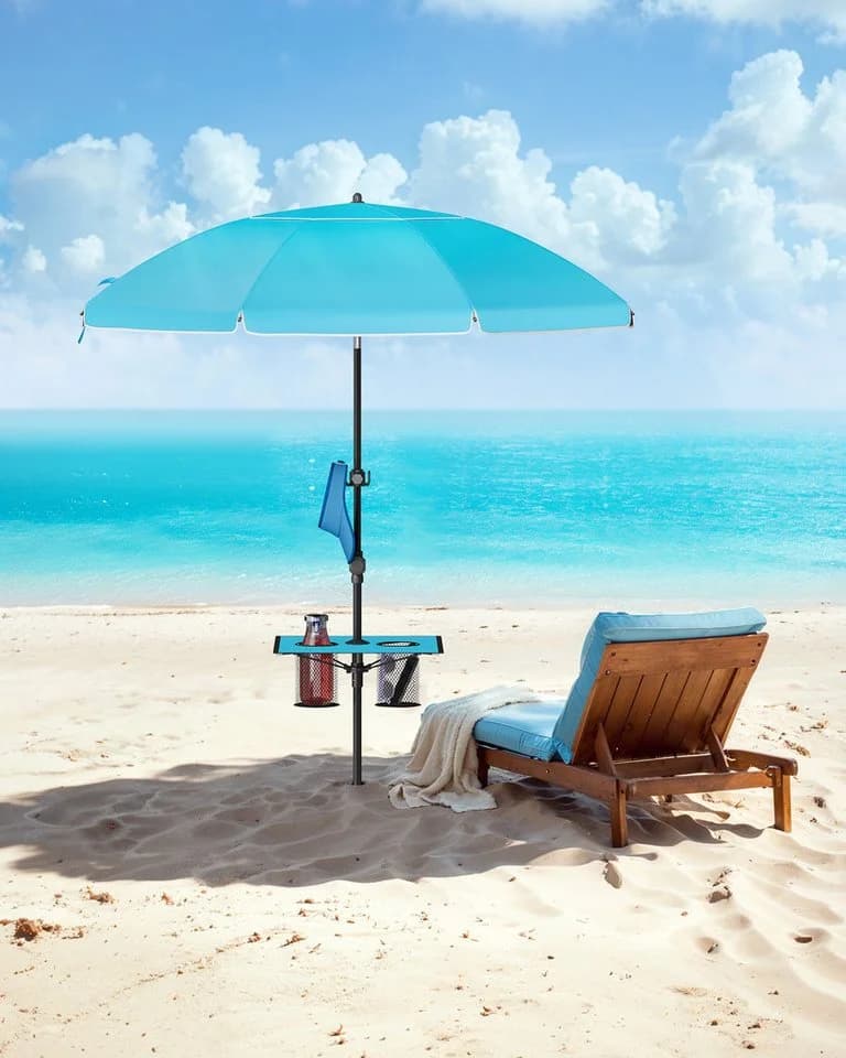 SONGMICS Sonnenschirm 160 cm Blau Strandschirm UPF 50+