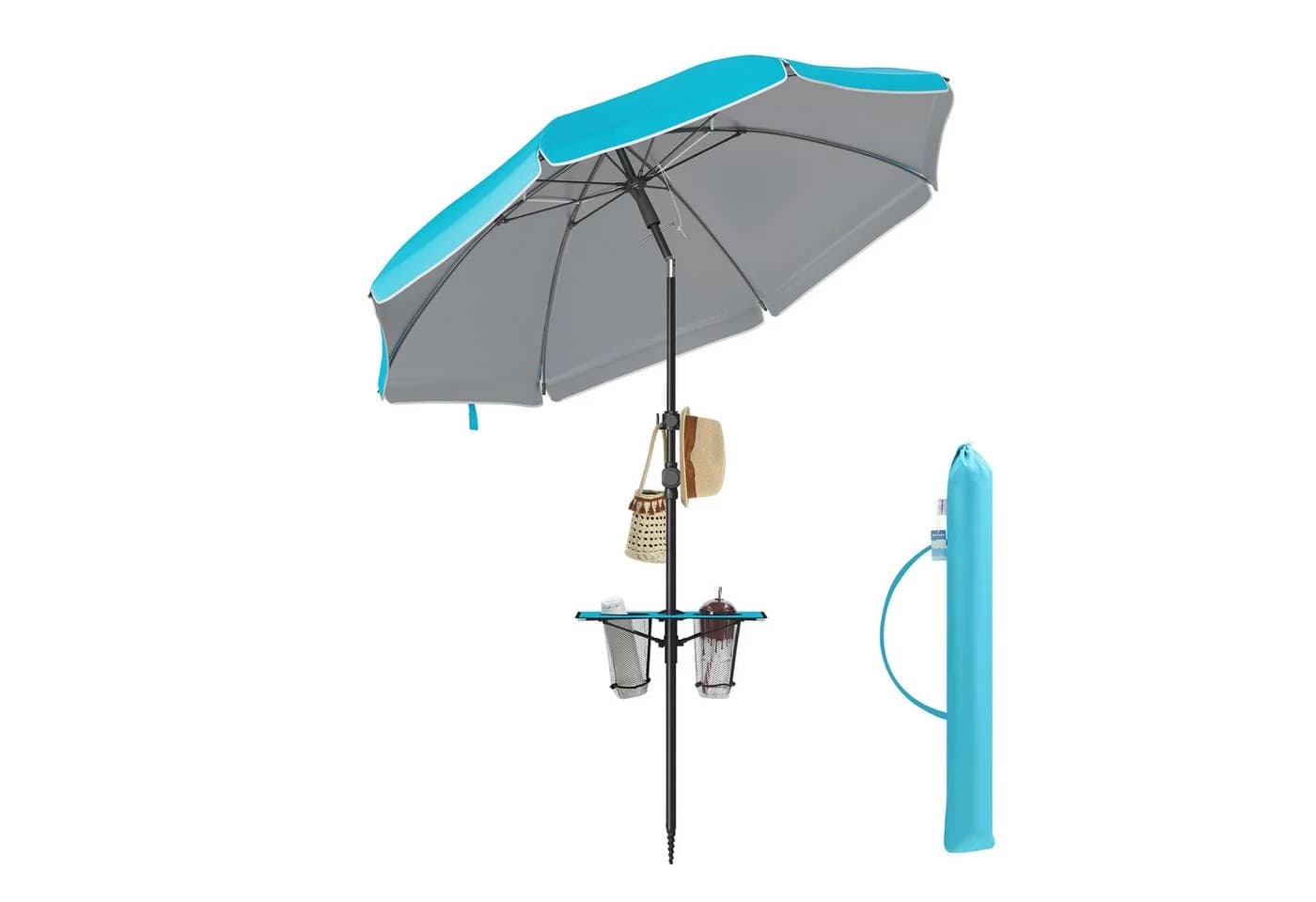 SONGMICS Sonnenschirm 160 cm Blau Strandschirm UPF 50+ - Bild 2