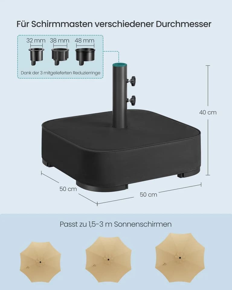 SONGMICS Sonnenschirmständer mit Sand befüllbar Schwarz - Bild 5