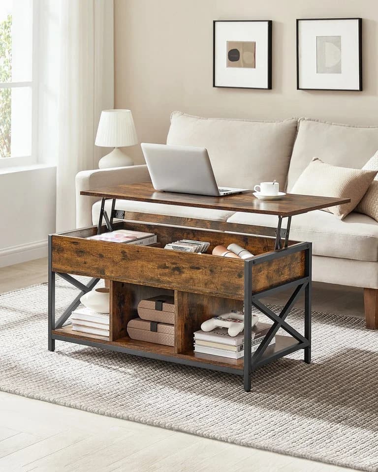 VASAGLE Couchtisch Höhenverstellbarer Wohnzimmertisch 50 x 100 cm Stauraum