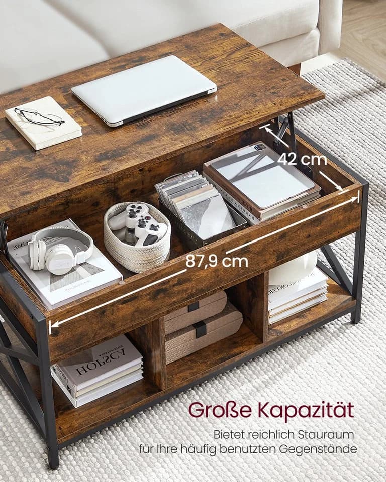 VASAGLE Couchtisch Höhenverstellbarer Wohnzimmertisch 50 x 100 cm Stauraum - Bild 4
