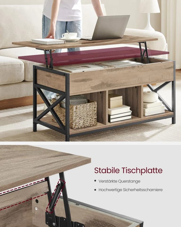 VASAGLE Couchtisch höhenverstellbar Wohnzimmertisch Stauraum - Bild 4