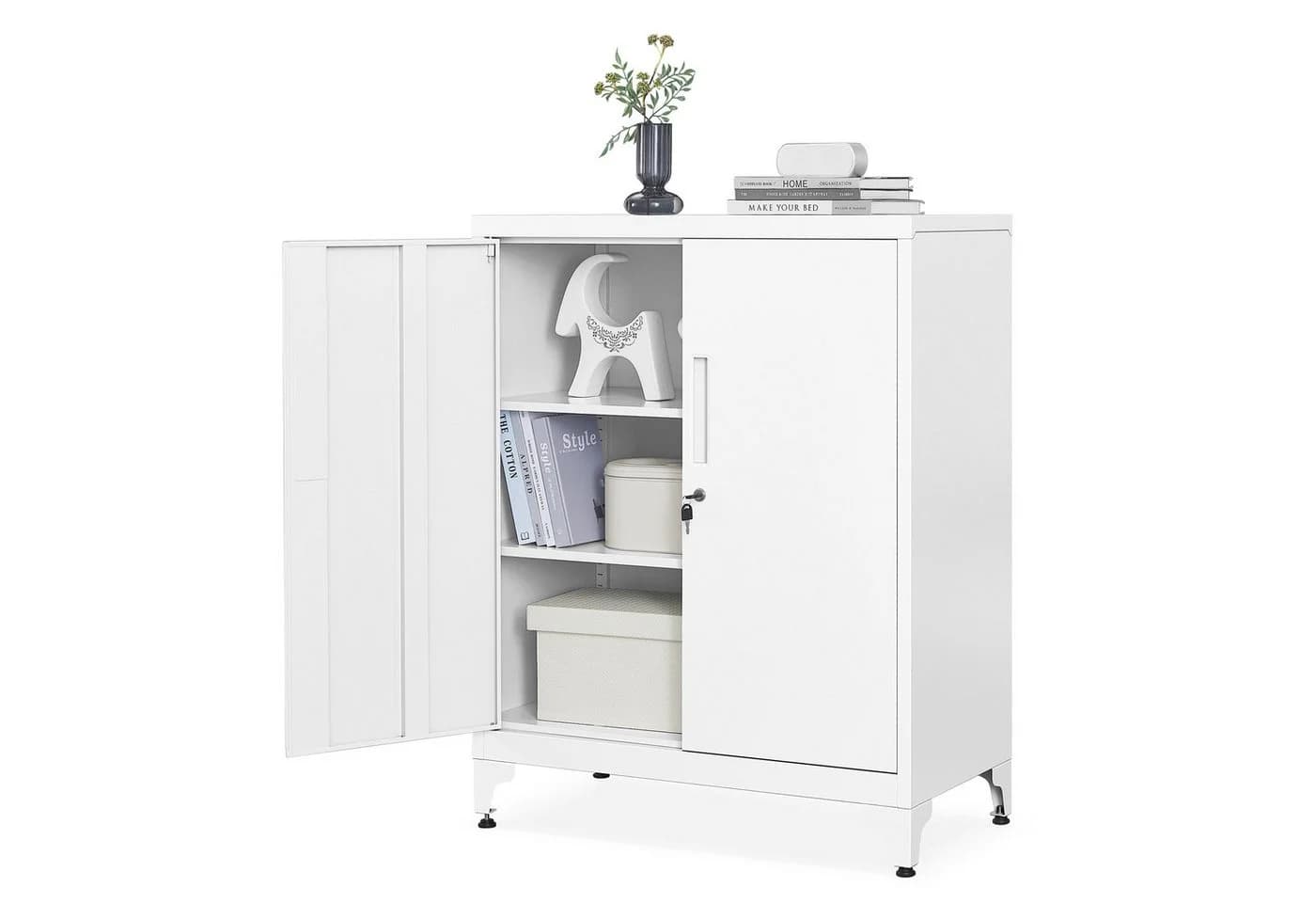 SONGMICS Aktenschrank Mehrzweckschrank Büroschrank 2 Türen abschließbar Stahl - Bild 2