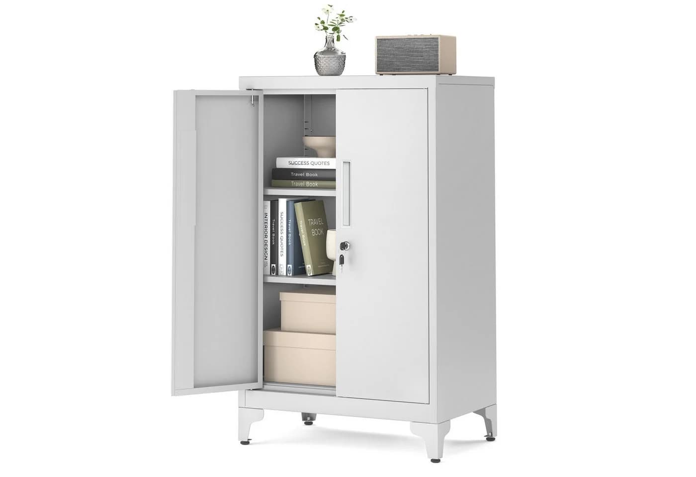 SONGMICS Aktenschrank Mehrzweckschrank Büroschrank 2 Türen abschließbar Stahl - Bild 2