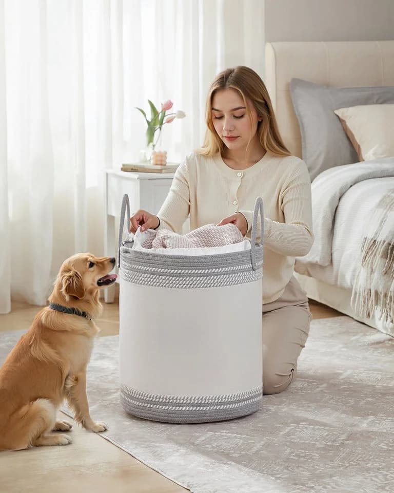 SONGMICS Wäschekorb 60 L Taubengrau