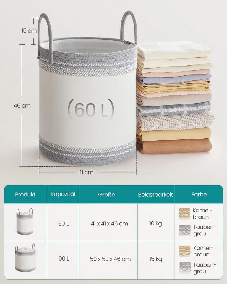 SONGMICS Wäschekorb 60 L Taubengrau - Bild 5