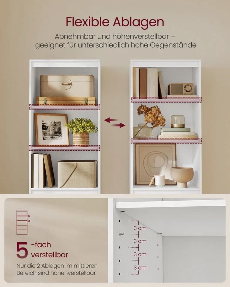 VASAGLE Bücherregal Hochschrank 3 Schubladen Schneeweiß - Bild 3
