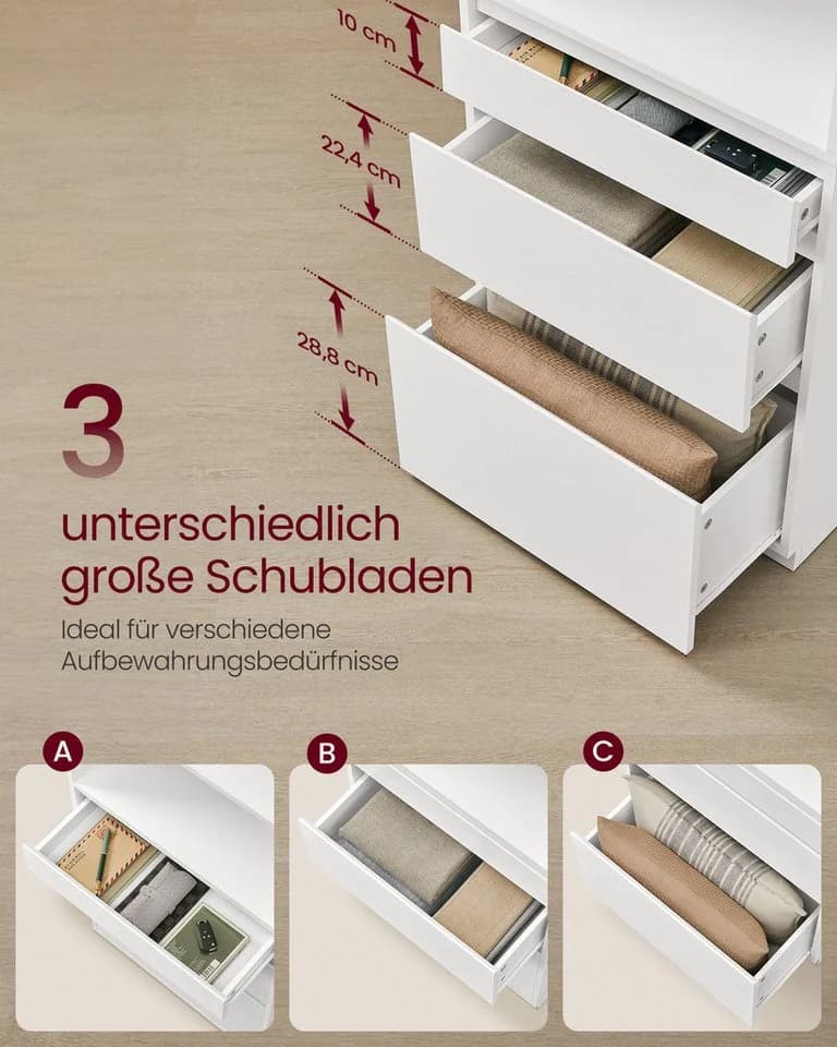 VASAGLE Bücherregal Hochschrank 3 Schubladen Schneeweiß - Bild 4
