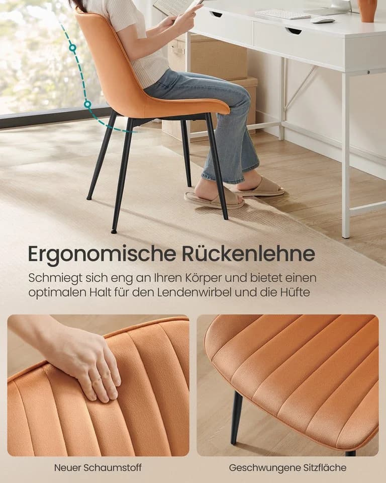 SONGMICS Esszimmerstuhl-Set 6-tlg. Grau/Schwarz Samt Polsterstuhl - Bild 5