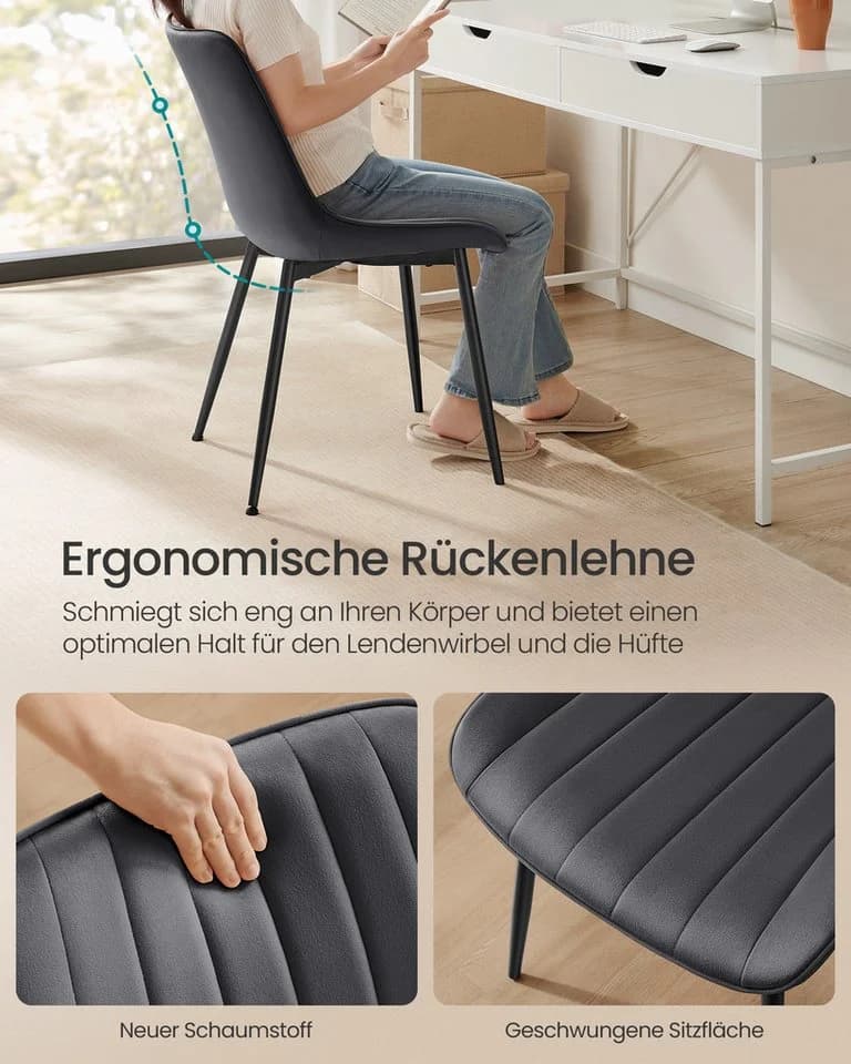 SONGMICS Esszimmerstuhl-Set 4 St. Grau/Schwarz Samt Polsterstuhl - Bild 4