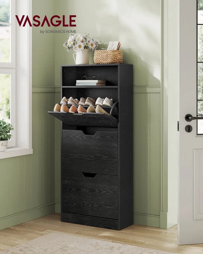 VASAGLE Schuhschrank Ebenholzschwarz Mit 2 oder 3 Klappen - Bild 3