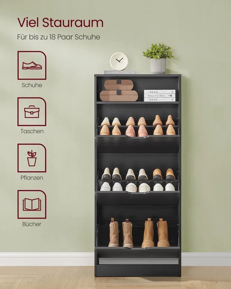 VASAGLE Schuhschrank Ebenholzschwarz Mit 2 oder 3 Klappen - Bild 5