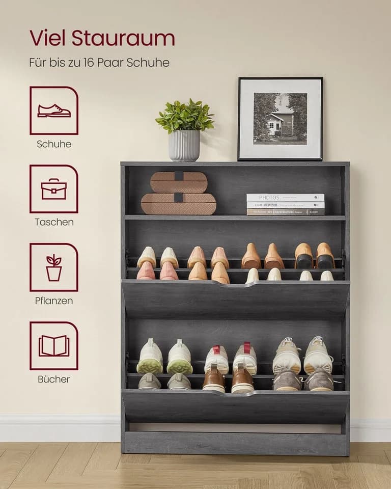 VASAGLE Schuhschrank Nebelgrau Mit 2 oder 3 Klappen und zusätzlichen Fächern - Bild 4