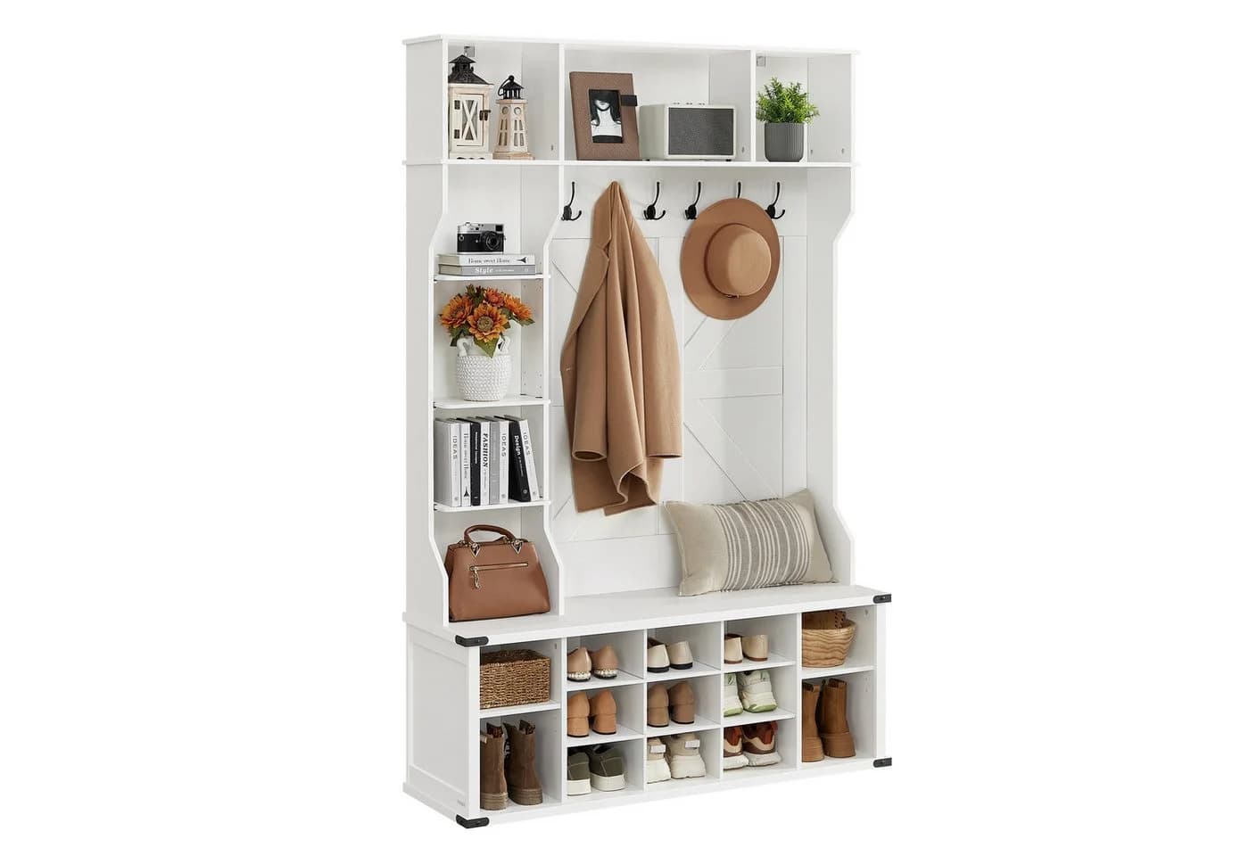 VASAGLE Garderobenständer 4-in-1 mit Schuhbank Weiß - Bild 2