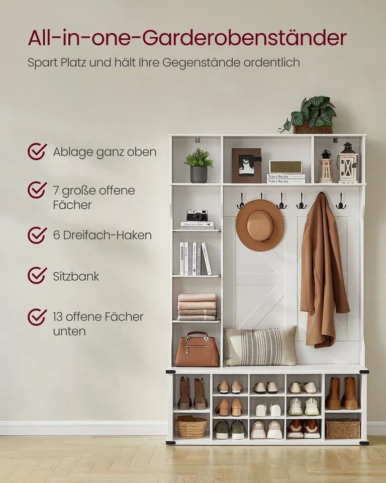VASAGLE Garderobenständer 4-in-1 mit Schuhbank Weiß - Bild 3