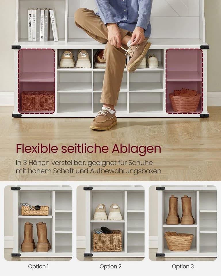 VASAGLE Garderobenständer 4-in-1 mit Schuhbank Weiß - Bild 4