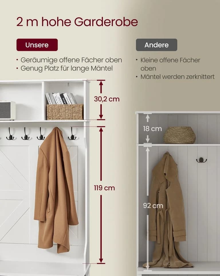 VASAGLE Garderobenständer 4-in-1 mit Schuhbank Weiß - Bild 5