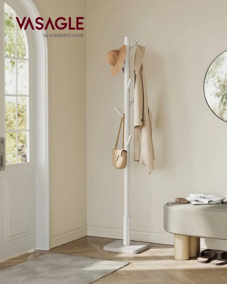 VASAGLE Garderobenständer Massivholz 30 x 30 x 175 cm Beige