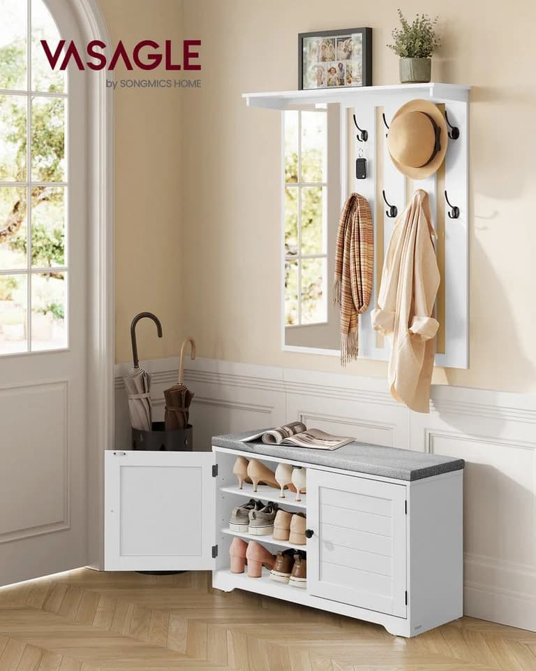 Schuhbank, Wandgarderobe und Spiegel Kombination