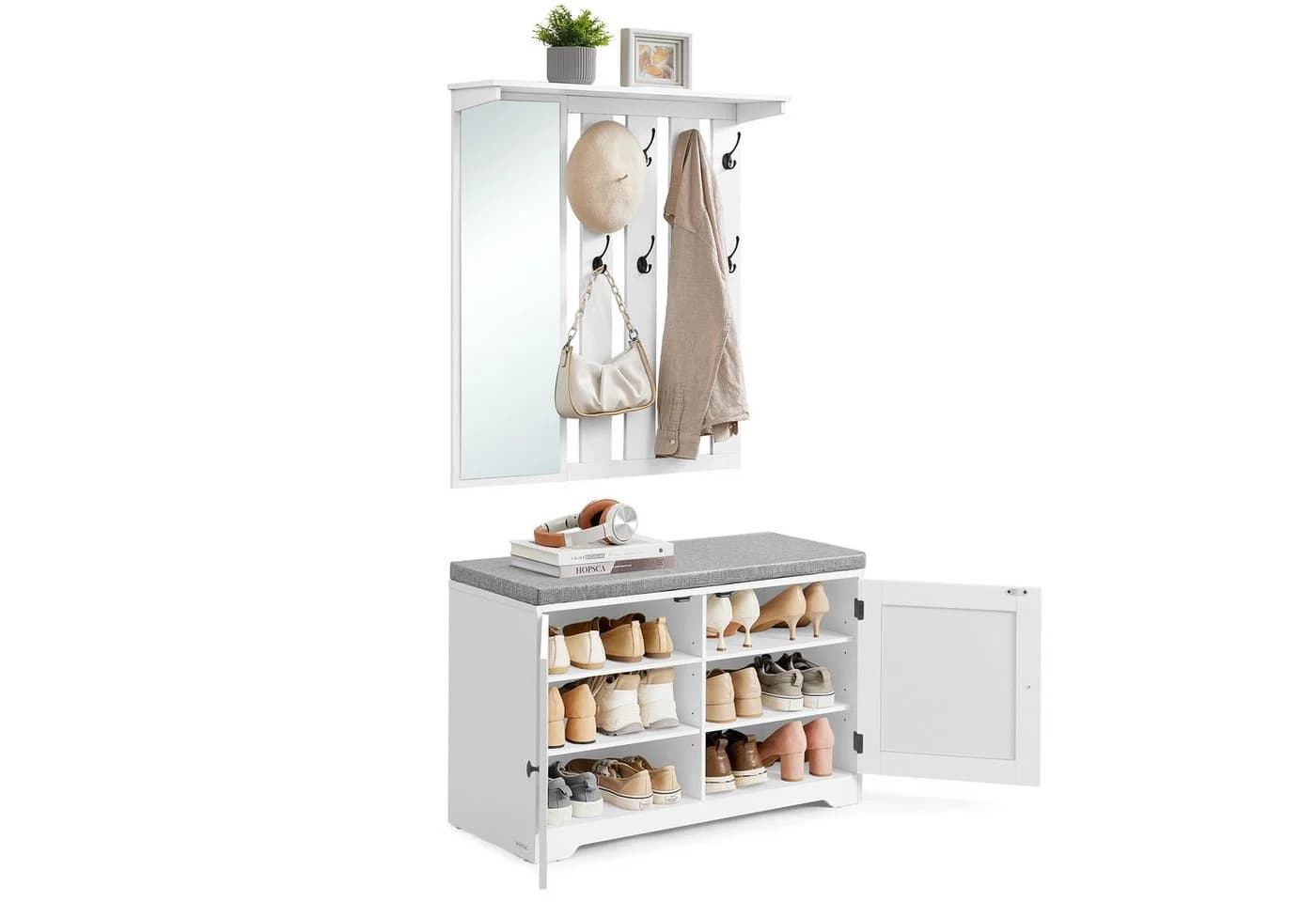 Schuhbank, Wandgarderobe und Spiegel Kombination - Bild 2