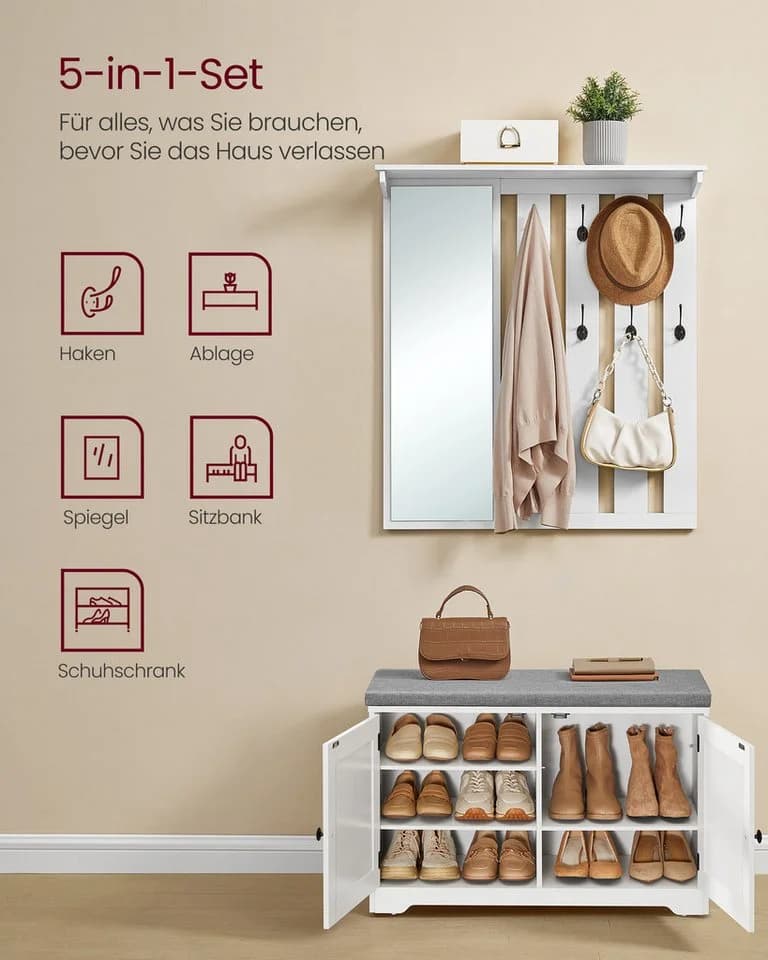 Schuhbank, Wandgarderobe und Spiegel Kombination - Bild 3