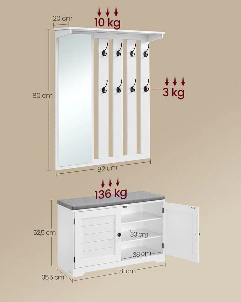 Schuhbank, Wandgarderobe und Spiegel Kombination - Bild 5