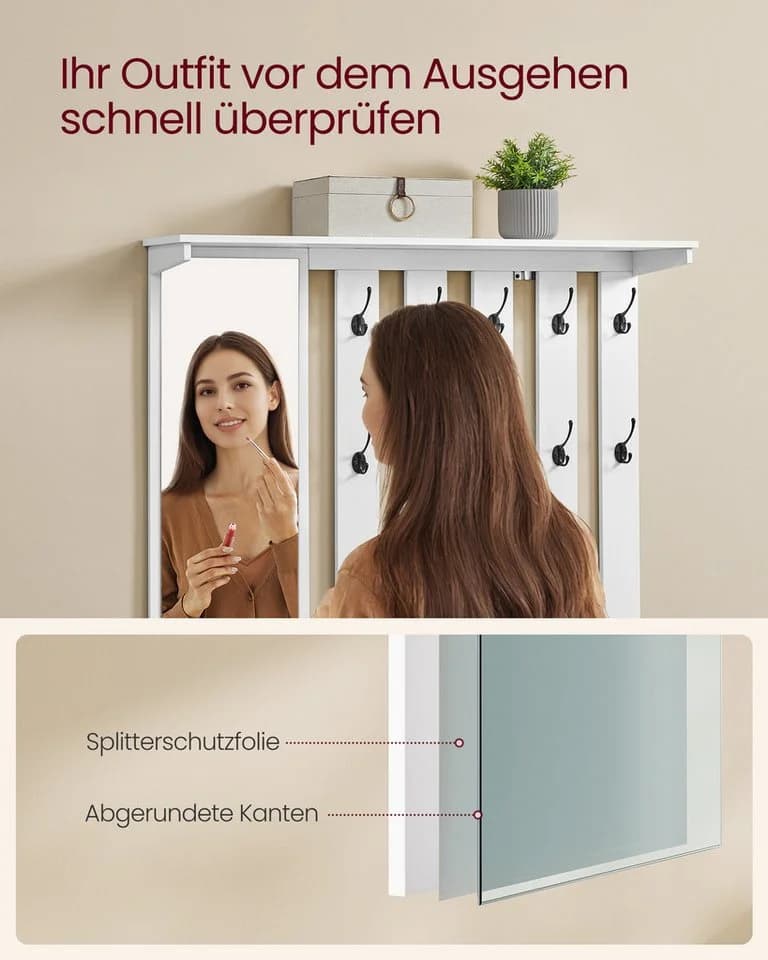 VASAGLE Schuhbank mit Spiegel 10 Doppelhaken - Bild 4
