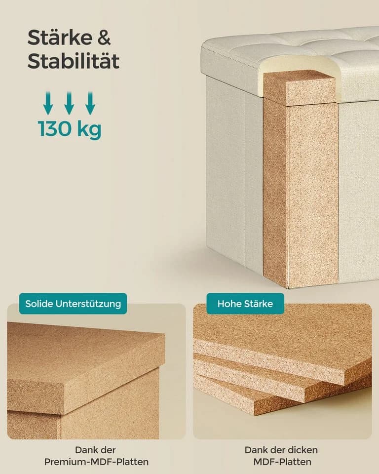 SONGMICS Sitzhocker 30x30x30cm Cremeweiß MDF - Bild 3