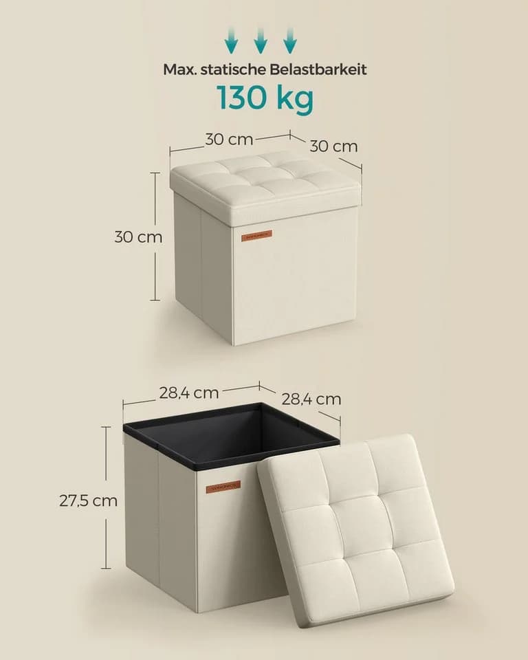 SONGMICS Sitzhocker 30x30x30cm Cremeweiß MDF - Bild 4