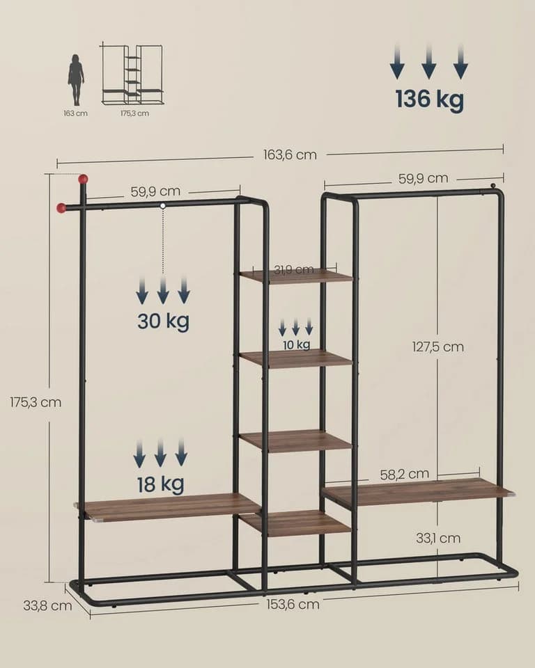 SONGMICS HOME Kleiderständer Garderobenständer Beige Schwarz - Bild 3
