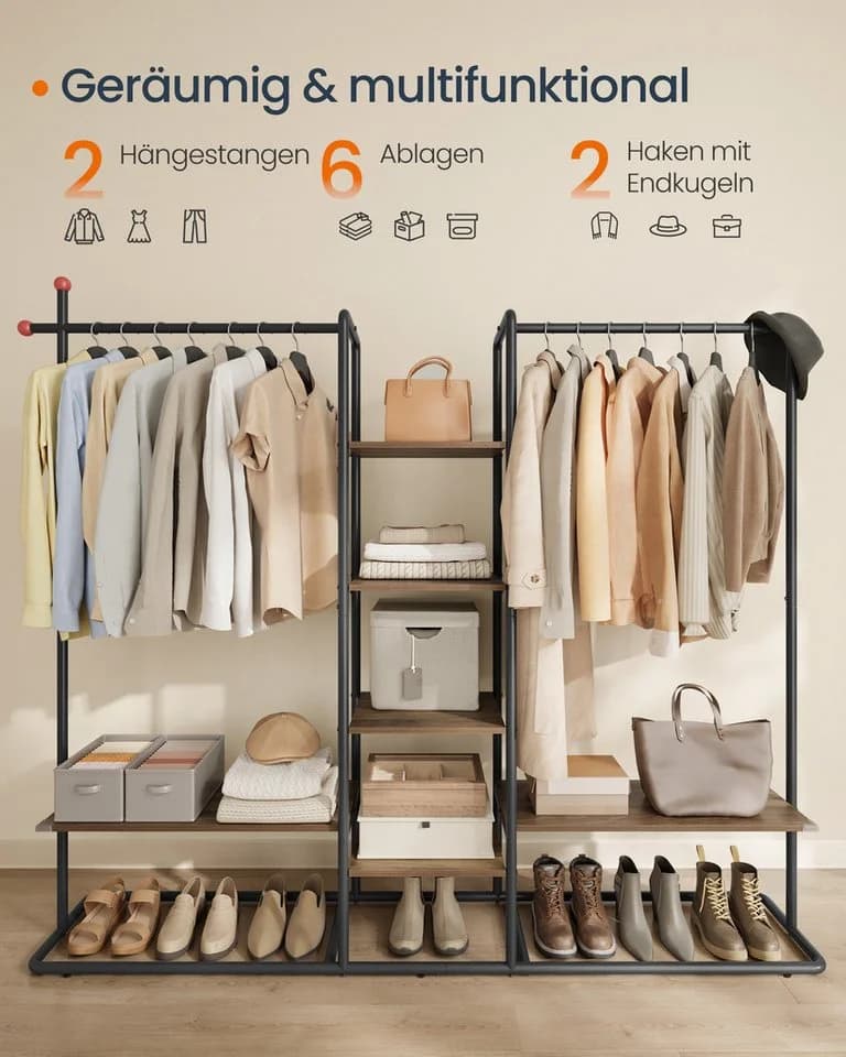 SONGMICS HOME Kleiderständer Garderobenständer Beige Schwarz - Bild 4