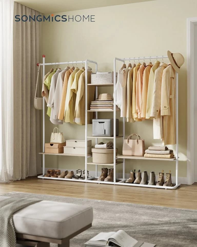 SONGMICS HOME Kleiderständer Garderobenständer Beige