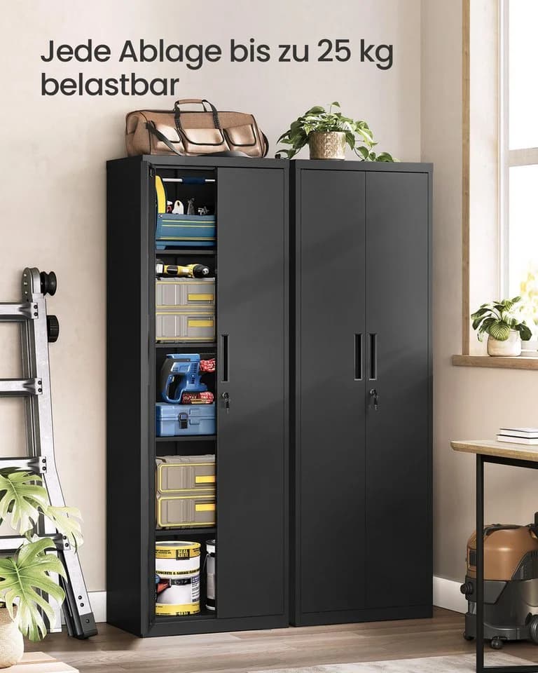 SONGMICS Aktenschrank Stahl-Aufbewahrungsschrank 5 Ebenen Doppeltüren Schloss Werkzeugschrank - Bild 3