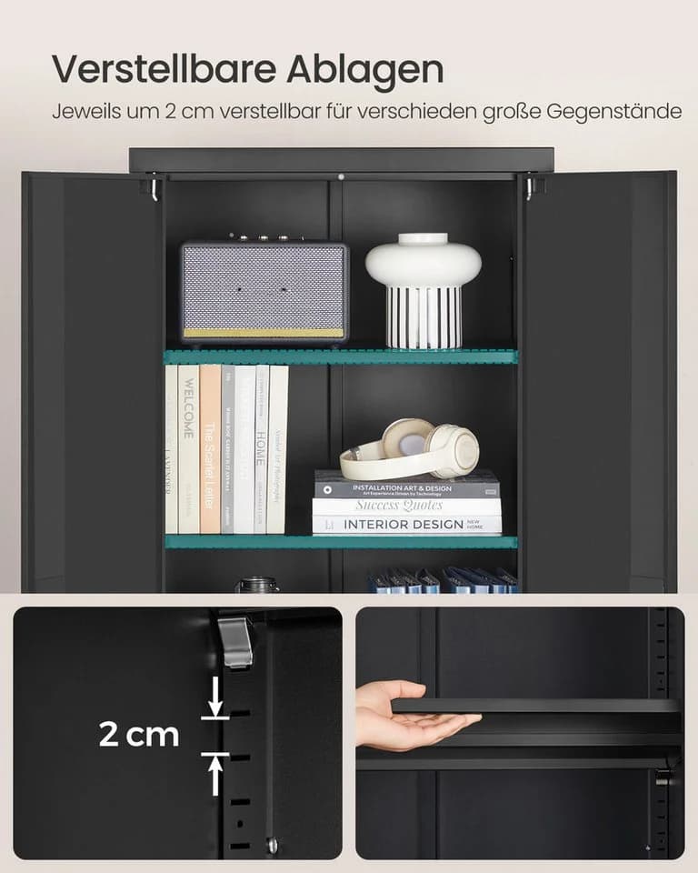 SONGMICS Aktenschrank Stahl-Aufbewahrungsschrank 5 Ebenen Doppeltüren Schloss Werkzeugschrank - Bild 4