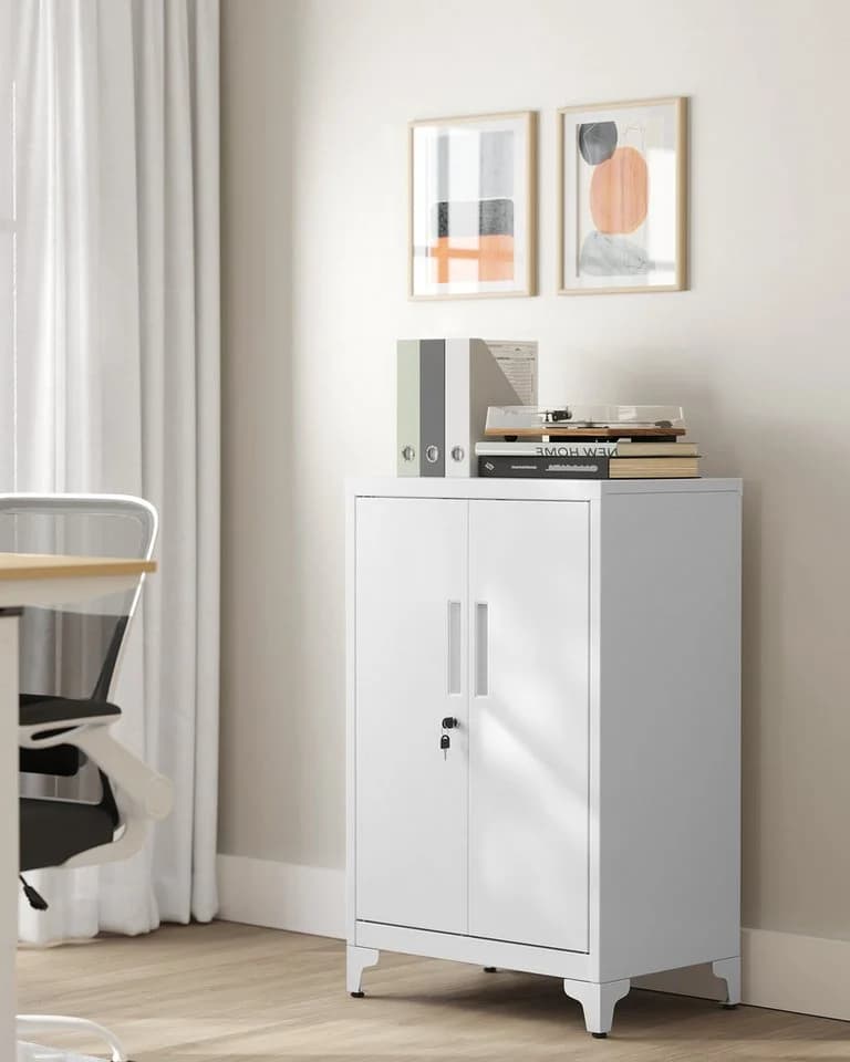 SONGMICS Aktenschrank Mehrzweckschrank Büroschrank 2 Türen Abschließbar Stahl