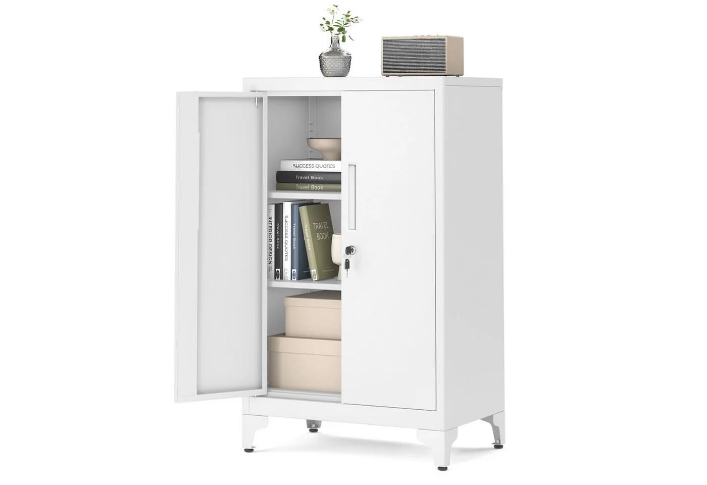 SONGMICS Aktenschrank Mehrzweckschrank Büroschrank 2 Türen Abschließbar Stahl - Bild 2