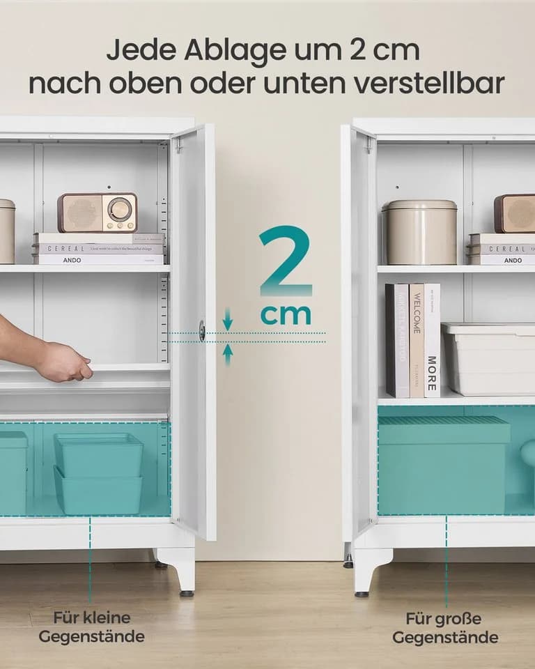 SONGMICS Aktenschrank Mehrzweckschrank Büroschrank 2 Türen Abschließbar Stahl - Bild 3