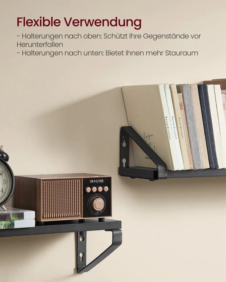 VASAGLE Wandregal Schweberegal 3er Set Schwarz Holzspanplatte Stahl - Bild 4
