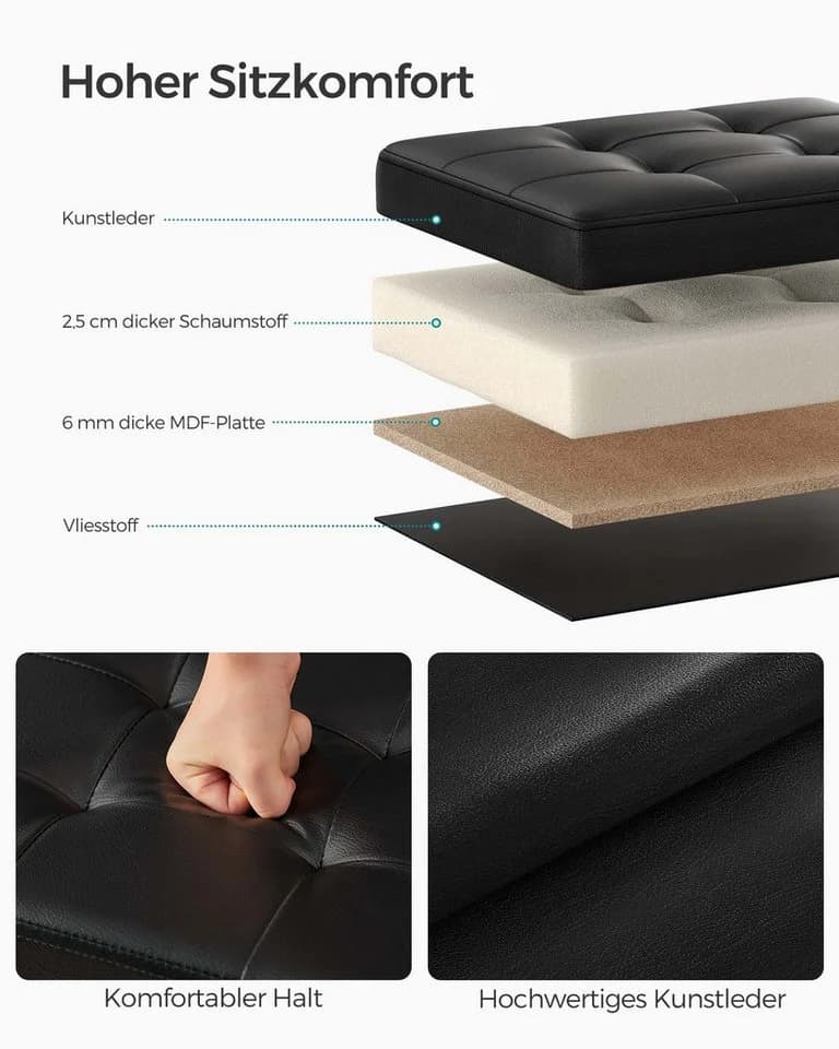 SONGMICS Sitzhocker mit Stauraum, kleine klappbare Sitzbank, Fußbank, Aufbewahrungsbox Kaffeebraun/Tintenschwarz - Bild 3