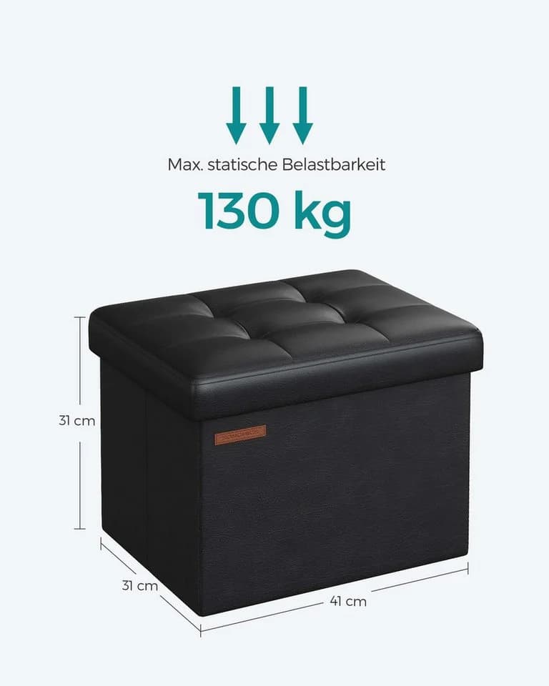 SONGMICS Sitzhocker mit Stauraum, kleine klappbare Sitzbank, Fußbank, Aufbewahrungsbox Kaffeebraun/Tintenschwarz - Bild 5